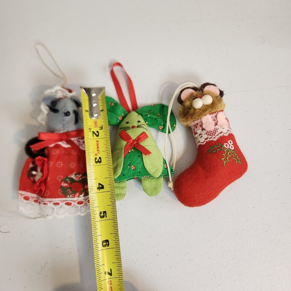 Vintage Fabric Christmas Tree Ornament Lot Mouse Cat Mice Kitsch 1980s Farmhouse - Picture 9 of 9
